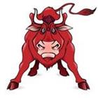Eine Karikaturzeichnung eines roten Stier