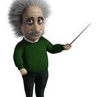 Ein Cartoon-Zeichnung von Albert Einstein mit einem Zeiger